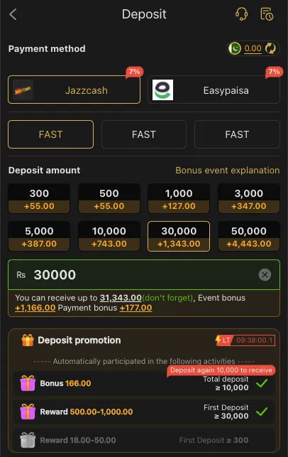 HF786 Game deposit using JazzCash Easypaisa